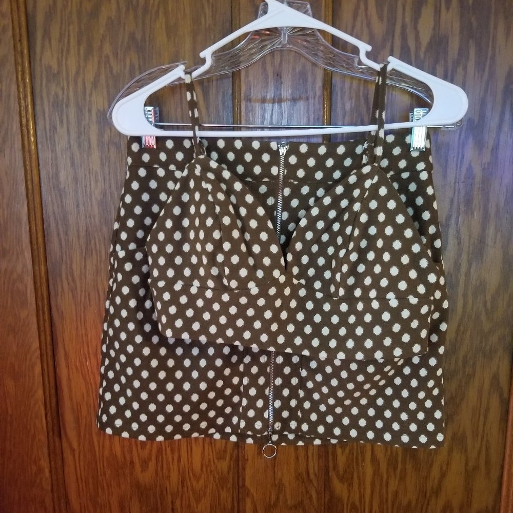 Cider Womens S Brown  poka dot 2-Piece  Skirt  Set SZ SMALL